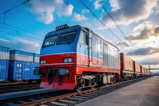 Global business of Container Cargo freight train. Generative AI.