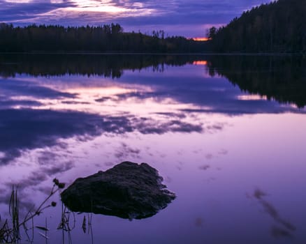Mystical Twilight Lake. Sunset on the lake.