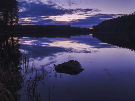 Mystical Twilight Lake. Sunset on the lake.