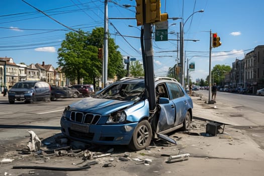 Car crash accident on the road banner. Generative AI.