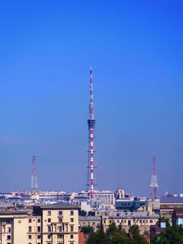 RUSSIA, SAINT PETERSBURG - 06.09.20: Television tower and Aptekarskaya embankment in St.Petersburg at cloud day.