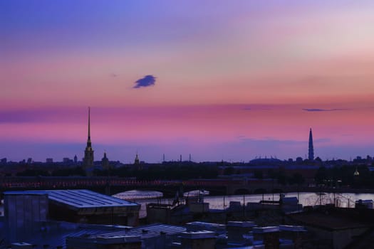 Top view of the Peter and Paul Fortress night timelapse from roof is the original citadel of St. Petersburg, Russia, founded by Peter the Great in 1703 and built to Domenico Trezzini's designs from