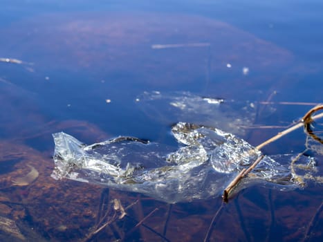 Underwater pollution: - discarded plastic bag in the river