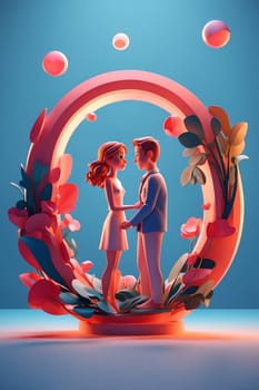 A couple poses in front of a circular object, creating a memorable and visually striking moment.