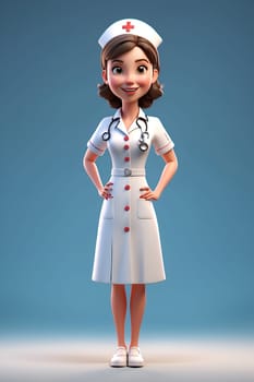 A cartoon nurse boldly stands, hands confidently on her hips.