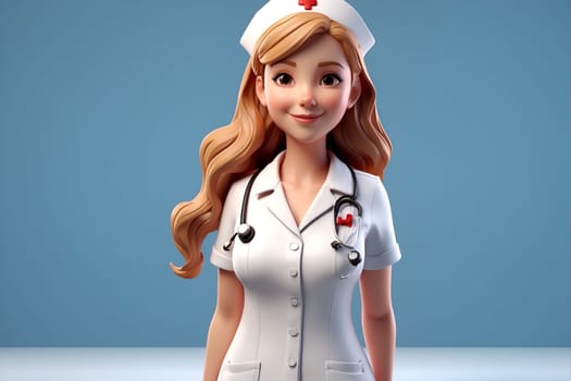 A woman wearing a nurse outfit with a stethoscope stands ready to provide medical care.