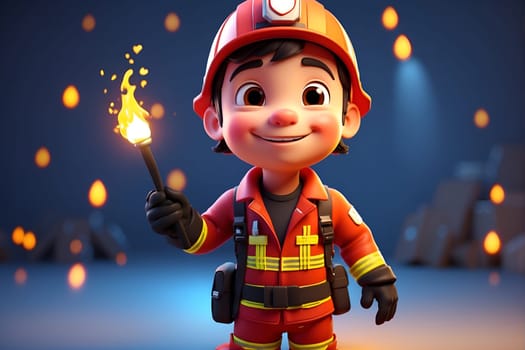 A fireman brings delight and cheer as he holds a sparkler, illuminating the night with a festive spark.