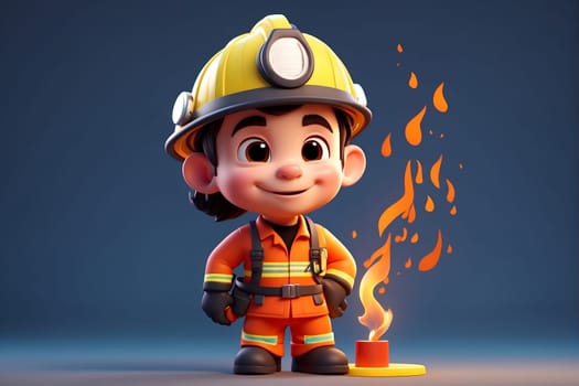 A cartoon fireman stands next to a fire hydrant, ready to extinguish fires and ensure safety.