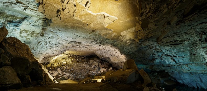 Kungur, Russia - December 9, 2020. Kungur Ice Cave. One of the largest karst caves.