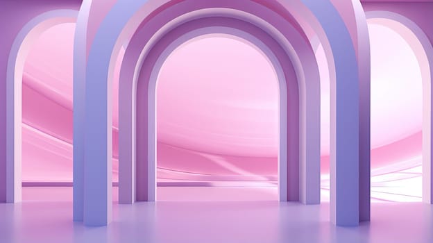 Abstract pink room with arch. Surreal architectural abstraction in pastel colors. Generated AI