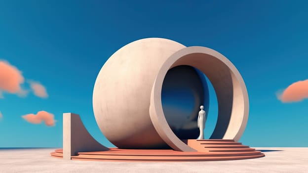 Abstract architecture surreal building. Dream scene with epic architectural abstraction under the blue sky. Generated AI