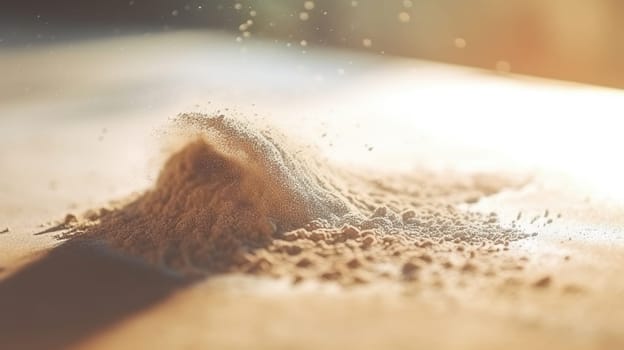 Dust particles sprayed by the wind. Sand on the ground or dust on the floor. Generative AI