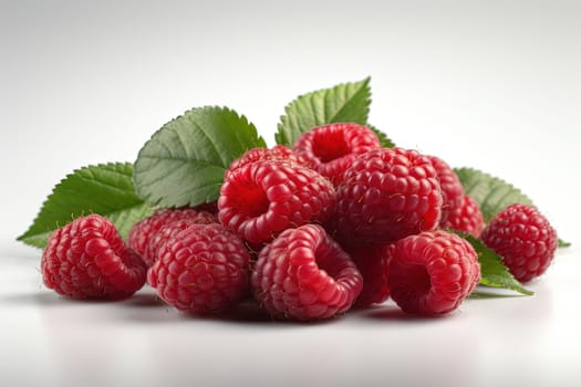Raspberry on white background. Juicy red berry, fresh and sweet. Generated AI