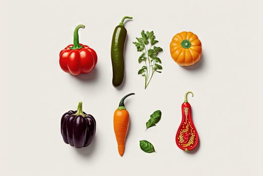 Fresh vegetables for cooking. Set of juicy vegetables on white background. Generated AI