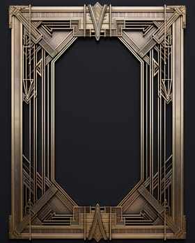 Golden art deco frame with ornament. Retro golden art deco or art nouveu frame in roaring 20s style. Generative AI