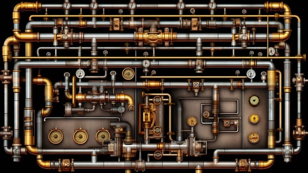 Industrial plant background with shiny pipes. Generated AI