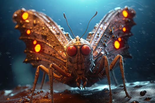 Alien butterfly from outer space looking at the camera. Cute alien insect macro image. Generative AI