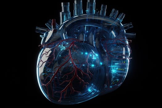 Technological heart concept for healthcare or digital motor idea. Generated AI