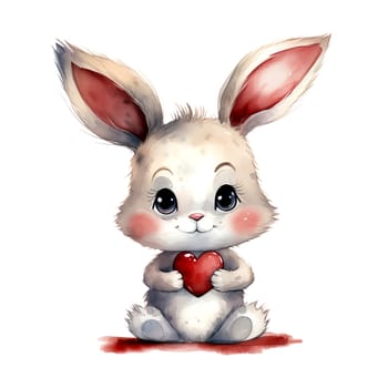 Cute Rabbits for Valentines Day. Watercolor. Clipart is a great choice for creating cards, invitations, party supplies and decorations. AI generated.