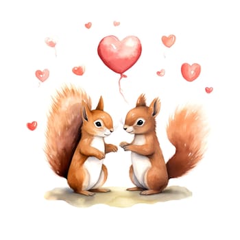 Cute Rabbits for Valentines Day. Watercolor. Clipart is a great choice for creating cards, invitations, party supplies and decorations. AI generated.