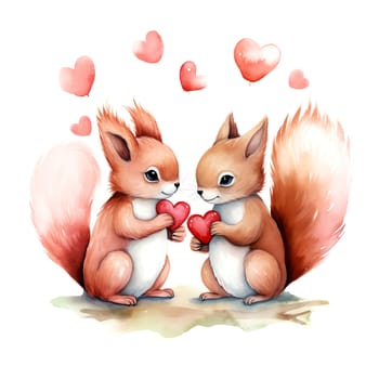 Cute Rabbits for Valentines Day. Watercolor. Clipart is a great choice for creating cards, invitations, party supplies and decorations. AI generated.