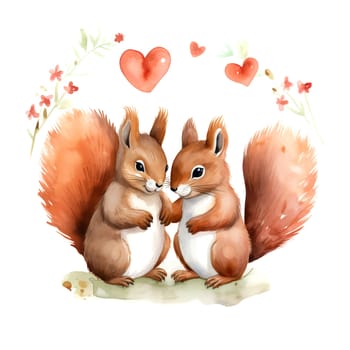 Cute Rabbits for Valentines Day. Watercolor. Clipart is a great choice for creating cards, invitations, party supplies and decorations. AI generated.