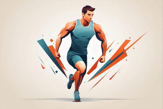 A determined man showing speed and strength as he sprints energetically against a white background.