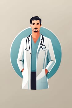 A man wearing a stethoscope stands confidently in front of a blue circle, ready to offer medical expertise.