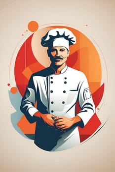 A man in a chefs uniform confidently poses in front of a circle.