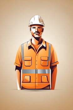 A man wearing an orange shirt and hard hat working at a construction site.