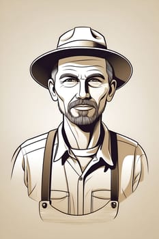 A detailed sketch of a man wearing a hat, captured in fine lines and shading.