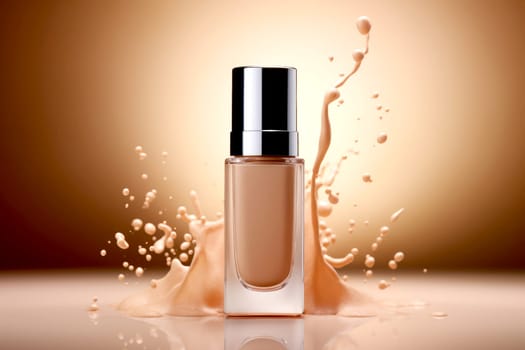 Liquid foundation bottle with dynamic splash, beauty concept