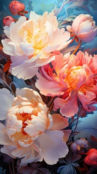 Stunning digital art of blooming peonies in vibrant colors