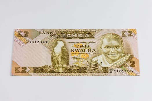 Old Zambia banknote of 2 Kwacha from 1980 year 