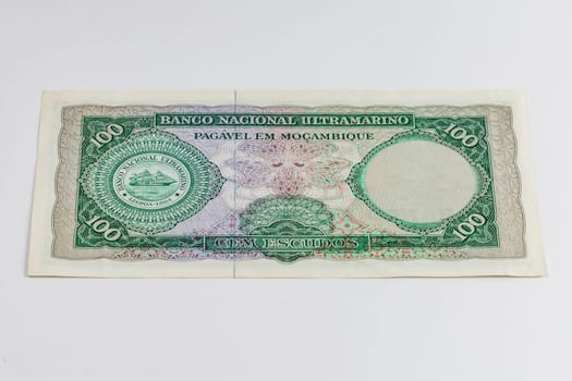 Old Mozambique banknote of 100 Escudos from 1961 year 