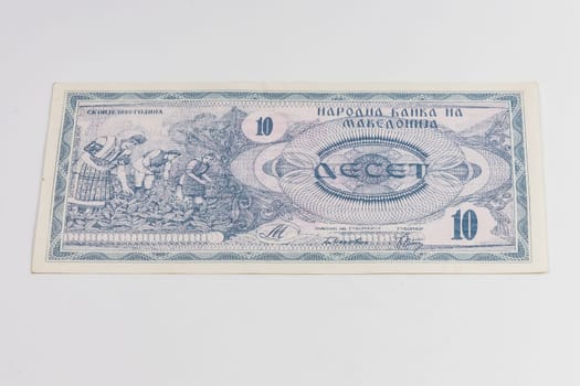 Old Macedonian banknote of 10 Denarius from 1992 year