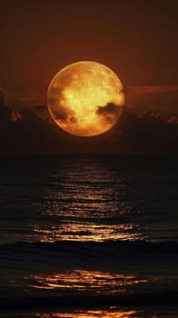 Moonset glistens over the ocean with superimposed moon at night.