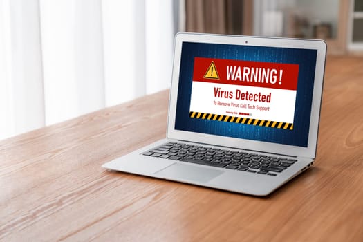 Virus warning alert on computer screen detected modish cyber threat , hacker, computer virus and malware