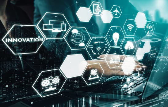 Innovation Technology for Business Finance Concept. Modern graphic interface showing symbol of innovative ideas thinking, research and development study.