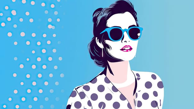Stylized illustration of a woman with a fashionable updo and sunglasses in a retro-inspired design - Generative AI