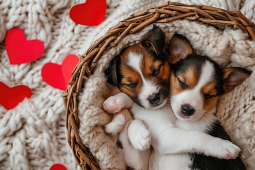 Cute puppy couple in love on valentines day Pragma