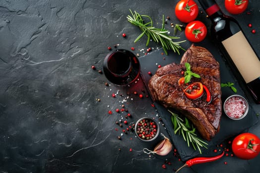 grilled beef steak for valentines day pragma in black background