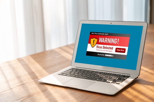 Virus warning alert on computer screen detected modish cyber threat , hacker, computer virus and malware