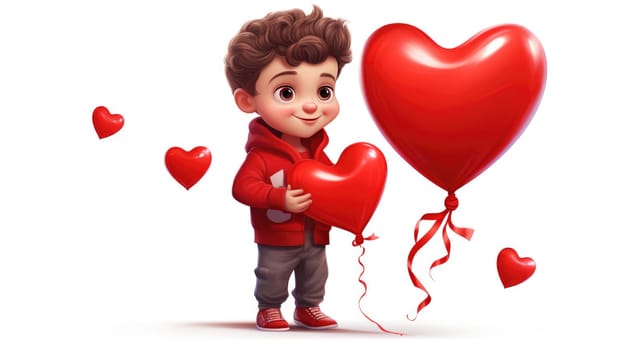 Lovely boy holding red heart, over white background. Love concept. Valentines day.