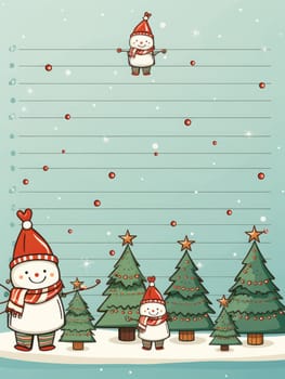 Lined paper for writing cute Christmas theme. Generative AI.