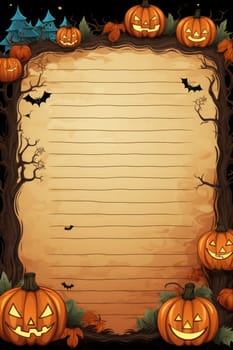 Lined paper for writing Halloween theme. Generative AI.