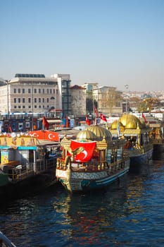 Turkey istanbul 16 july 2023. historical boats that sell fish in Istanbul.