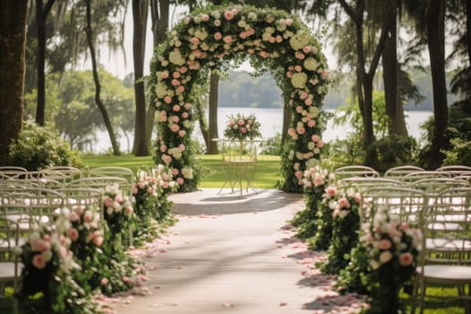 Backdrop wedding ceremony Outdoors. Generative AI.