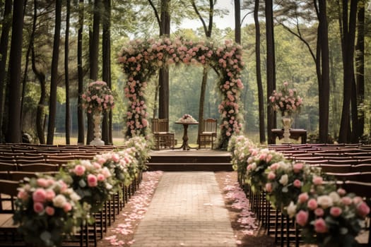 Backdrop wedding ceremony Outdoors. Generative AI.