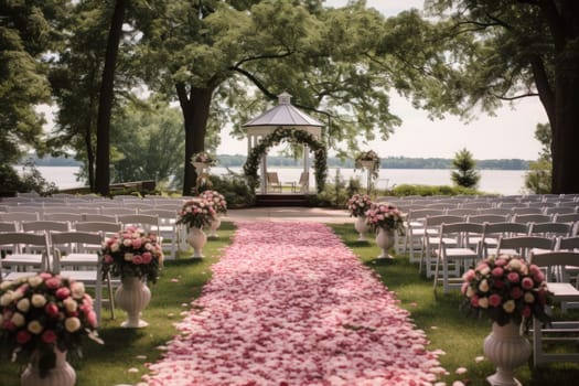 Backdrop wedding ceremony Outdoors. Generative AI.